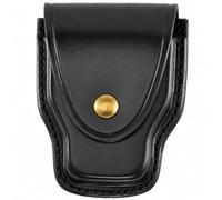Aker Leather 508A Handcuff Case for Duty Belt, Black Leather Handcuff Holder with Brass Snap, Fits Large Chain Style Law Enforcement Handcuffs, Slide On Belt Slots for 2.25 Inch Belts, Made in USA