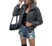 AKEWEI Women's Short Faux Fur Coat Casual Shaggy Jacket with Pockets Warm Winter Zip-Up Fluffy Outwear, Dark Grey, M