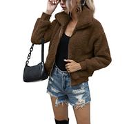 AKEWEI Women's Short Faux Fur Coat Casual Shaggy Jacket with Pockets Warm Winter Zip-Up Fluffy Outwear, Brwon, Medium