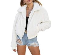 AKEWEI Women's Short Faux Fur Coat Casual Shaggy Jacket with Pockets Warm Winter Zip-Up Fluffy Outwear, White, XL