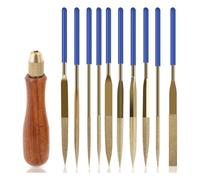 Akfldms 10 Pcs Needle File Set, Wooden Handles with Brass Collet Chuck, Balance Shock Absorbing Wood Handle File Hexagon Shank
