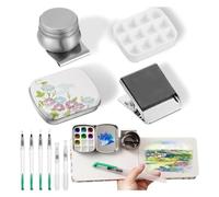 Akfldms 11 Piece Tin Box, 12 Empty Watercolor Palettes, Artist Brushes with Protective Case, Sketching Watercolor Kit
