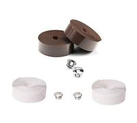 Akfldms 2 Pair Road Bike Bicycle Cork Handlebar Bar Grip Wrap Tape + 4 Bar Plugs, White & Coffee