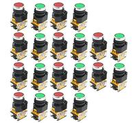 Akfldms 20Pcs 22mm Mount 10A 380V DPST Red Green Momentary Push Button Switch