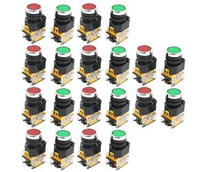 Akfldms 20Pcs 22mm Mount 10A 380V DPST Red Green Momentary Push Button Switch