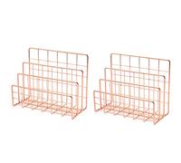 Akfldms 2X Bookshelf Desktop Rose Gold Metal Book Block Three Layer Desktop Magazine Shelf Book Holder