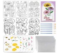 Akfldms 3 Sets Flower Clear Stamps & Cut Dies & Painting Stencils Daisy Tulip Peony Silicone Stamp for Card Making DIY Craft