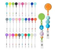 Akfldms 30Pcs Beadable DIY Badge Holder Set Heavy Duty Retractable Keychain Badge Reel Clips ID Name Badge Clip for Worke
