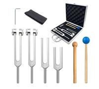 Akfldms 4 Piece Tuning Fork Set 128Hz,136.1Hz 528Hz,4096Hz with Reflex Hammer Silicone Bases for Chakra for Healing Sound Therapy