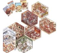 Akfldms 4 Sets DIY 3D House Stickers, Cute Cartoon Scene Stickers, Fun DIY Stickers Scene Make Your Own Supermarket