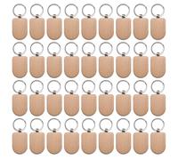 Akfldms 50 Pieces Blank Wooden Key Tag Key Engraving Blanks Unfinished Wood Keychain Key Ring Key Tags for DIY Crafts Style 7