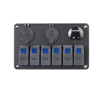 Akfldms 6 Gang Marine Rocker Switch Panel Waterproof 12 Volt, Boat Toggle Switch Panel 12V Blue LED Lighted for Boat Car RV UTV