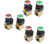 Akfldms 6Pcs 22mm Mount 10A 380V DPST Red Green Momentary Push Button Switch