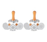 Akfldms 6Pcs Cookie Stamps Metal Cookie Press Mold with Wooden Handle for DIY Baking Cake Pastry Cutters Cookie Press for Baking
