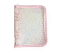 Akfldms A5 Budget Binder Cover with Zipper, Glitter Stars A5 6 Ring Binder Planner, Clear PVC Refillable Notebook Shell Pink
