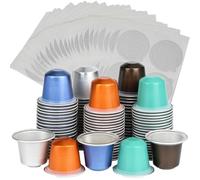 Akfldms Aluminum Foil Capsules 100pcs Empty Fillable Coffee Pods Set for Your Own Espresso Coffee Cups Seal Stickers Lids Kit