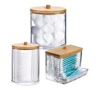 Akfldms Clear Plastic Swab Dispenser High Quality for Bathroom - Storage Canister for Bath Salts, Rounds, Acrylic+Wood
