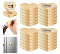 Akfldms DIY Bamboo Heart Shape Magnetic Bottle Opener 24 Pcs 2.5In Wooden Fridge Magnet Refrigerator Sticker Beer Openers Gift