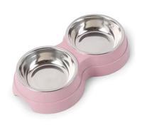 Akfldms Double Pet Bowls Water Feeder Stainless Steel Pet Drinking Dish Feeder Cat Puppy Feeding Supplies Dog Accessories Pink