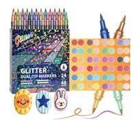 Akfldms Dual Tip Dual Color Shimmer Marker for Doodle Writing Glitter Effect Brush Marks 48 Colors