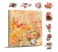 Akfldms Flower Sticker, Scrapbooking Supplies for Adult Junk Journal 50 Sheets, Transparent Stickers and Material Paper Red