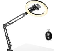 Akfldms For Desk Mount Overhead Phone Holder with 10" LED Ring Light, Selfie Light, and Remote Control Canvas Lamp