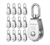 Akfldms for Lifting Purpose, 12-Pack M15 for Rope Pulleys in 304 Stainless Steel Heavy Duty Swivel Design, Ideal for Hanging Wire Towing Wheels