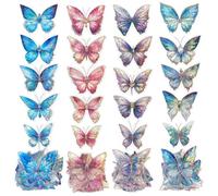 Akfldms Holographic Butterfly Stickers Bulk - 160Pcs Crystal Glitter Transparent 3D Gold Foil Outlining for Crafts