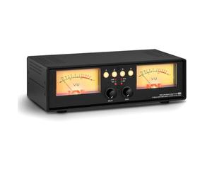 Akfldms MIC+LINE Analog Dual VU Meter Sound Level DB Panel Display 4-Way Audio Splitter Switcher Box Music Spectrum Visualizer