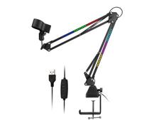 Akfldms Microphone Bracket RGB Microphone Arm Stand with RGB Light Rotatable Suspension Boom Scissor Stand Big Base