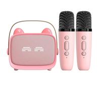 Akfldms Mini Portable Bluetooth Speaker Wireless Karaoke Machine Toy with 2 Microphones K-Song Sing Along for Family