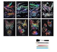 Akfldms Noctilucent Glow in the Dark Rainbow Painting Paper 8 Sheet Scratch Paper with 4 Tools Engraving Landscape Scratchboard
