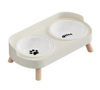 Akfldms Pet Cat Double Bowl Feeder, Elevate Feeding Kitten Supplies, Adjustable Height Cat and Dog Water Dispenser White