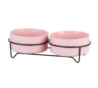 Akfldms Pet Large Capacity Dogs Food Water Bowls with Stand Cat Ceramic Eating Drinking Feeders Elevated Feeding Supplies Pink 400ml