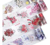 Akfldms PET Tape Set, 4 Rolls of Scenic Ephemera for Junk Journaling,Scrapbooking,Crafting,DIY Projects Bouquet Series