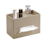 Akfldms Plus Size Tissue Box Cover Rectangle, PU Leather Tissue Box Holder with Storage Tray, Organizer Tissue Holder Wooden