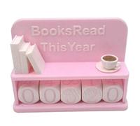 Akfldms Reused Home Reading Decor Year Book Tracker Sign 3D Printed Reading Challenge Counter Sign, Library Book Counter Pink