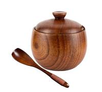 Akfldms Salt Shaker Sugar Shaker Pepper Box Salt Seasoning Container Storage Box with Lid and Spoon Wooden Spice Jar