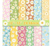 Akfldms Scrapbook Paper 12'' X 12'' Double-Sided 24 Sheets Bows Pattern Decorative Decoupage Cardstock Daisy