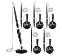 Akfldms Secure Pen with Chain 6 Pieces Set- Ink Holder Counter with Adhesive Chain and Base Black for Reception