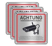 Akfldms Set of 3 Video Surveillance Private Property Sign Self-Adhesive Warning Sign Aluminum Warning Sign Metal Warning Video Surveillance Sign