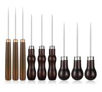 Akfldms Sewing Awl Tool Set 9 PCS Gourd Shape Wooden Handle Scratch Awl DIY Handmade Pin Punching-Needles Kit for Leather