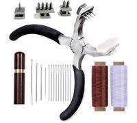 Akfldms Silent Rhombus Leather Hand Pliers, Wooden Needle Case, Stitching Hole Punch, Waxed Thread for Belts, Straps Shoes
