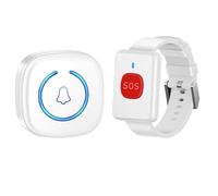 Akfldms SOS Emergency Call Button Wireless Watch Pager for Kids Elderly Patient Calling System UK Plug White