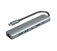 Akfldms Type-C 6-In-1 USB C Hub 4K HDTV Adapter USB 3.0 PD 100W Charging Dock Gigabit Ethernet for TV Mouse Keyboard