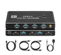 Akfldms USB 3.0 KVM Switch with Remote for 2 Computers Share 1 -Compatible Monitor and Keybord/Mouse/Printer