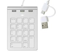 Akfldms USB& Type C Wired Mini Numeric Keypad, for Laptop, with 3 USB2.0 Port Hub, for Bank Accounting Teller, Accounting Number Pad