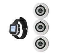 Akfldms Wireless Watch Calling System Service 3Call Button Transmitters 1Wrist Watch Pager forRestaurant Hotel Cafe Bar UK Plug