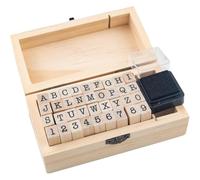 Akfldms Wooden Box Storage for 36 Pcs Small Rubber Stamps, Multipurpose Number Alphabet Letter Wood for Card Making