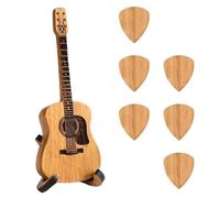 Akfldms Wooden Guitar Pick Box with Stand - 6PCS Guitar Picks,Mini Storage Box for Guitarists,Musician Engraved
